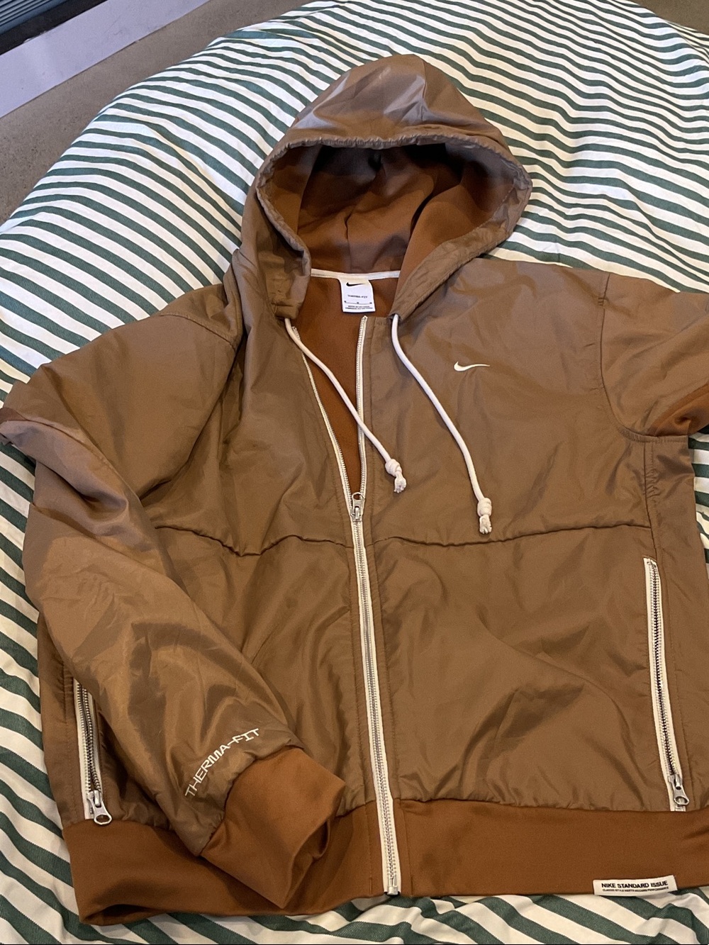 Nike Brown Hooded Windbreaker with White Accents